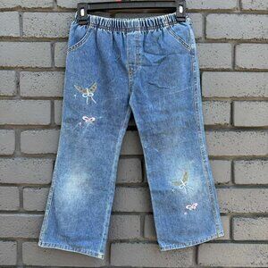 RARE Vintage Casual trendy High Rise Capri Flare Crop Denim Jeans Butterflies 8